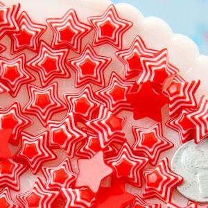 Striped Resin Stars - 13mm Bright Red Striped Resin Star Cabochons - 15 pc set