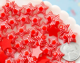 Striped Resin Stars - 13mm Bright Red Striped Resin Star Cabochons - 15 pc set