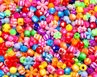 Super BRIGHT Bead Grab Bag - Cute Mixed Lot of Plastic Beads - great for kandi, ispy, sensory crafts, jewelry making - Approx 200 pcs