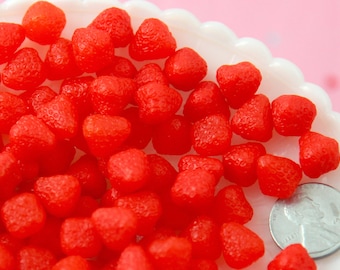 Fake Strawberries - 10mm Fake Strawberry Chunks Soft Squishy Silicone Berry Pieces or Resin Cabochons - 12 pc set