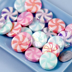 Candy Beads - 10 pieces - 23mm Amazing AB Pastel Peppermint Swirl Beads Bright Pastel Color Candy Shape Chunky Acrylic or Resin Beads