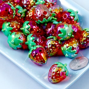 Strawberry Beads - 20mm AB Strawberry Big 3D Acrylic or Resin Beads - 10 pc set