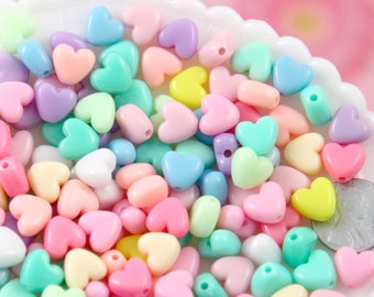 Pastel Heart Beads - 9mm Candy Hearts Pastel Heart Bead Resin or Acrylic Beads - 200 pc set