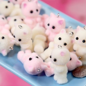 Fuzzy Kitten Charms: Pink & Cream Mini Kitty Pendants - 2 pc Set