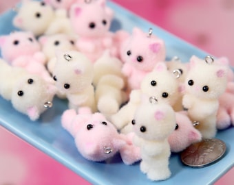 Fuzzy Kitten Charms: Pink & Cream Mini Kitty Pendants - 2 pc Set