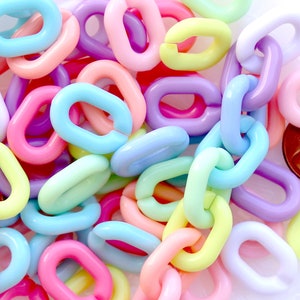 Plastic Chain Links - 20mm Beautiful Bright Pastel Color Plastic or Acrylic Chain Links - Mixed Colors - 100 pc set