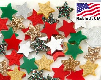 Star Resin Cabochons - 15mm Mini Stars Christmas Holiday Mix Resin or Acrylic Cabochons - 20 pc set