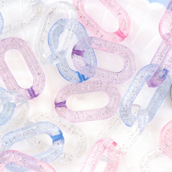 Clear Glitter Plastic Chain Links - 28mm Pastel Glitter Plastic Chain Links - 40 pc set
