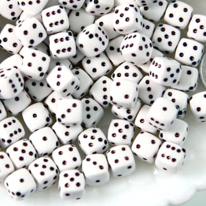 Dice Beads - 8mm Dice White & Black Diagonal Hole Acrylic or Resin Beads - 80 pc set