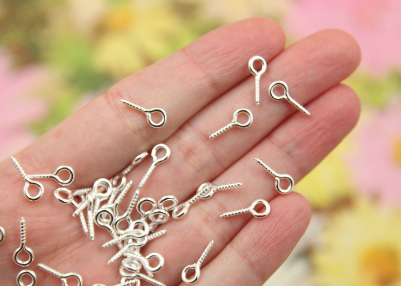 11mm Big Silver Color Screw Eyes - 100 pcs set - For making items into Charms bild 2