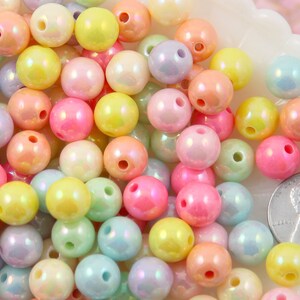 Pastel Acrylic Beads: 10mm Round AB Iridescent, 100 Pcs