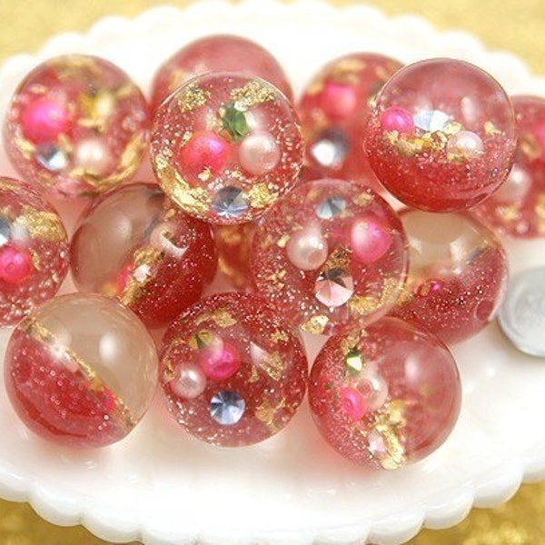 Glitter Beads - 25mm Light Pink Crystal Ball Resin Beads - 6 pc set