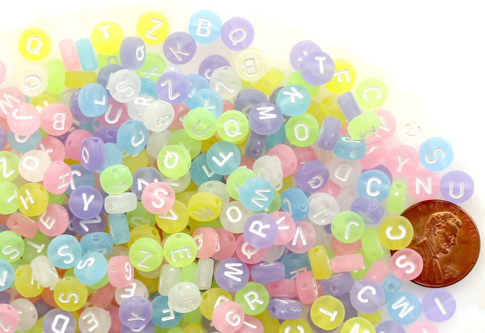 Letter Beads - 7mm Little Pastel Heart Shaped Alphabet Acrylic or