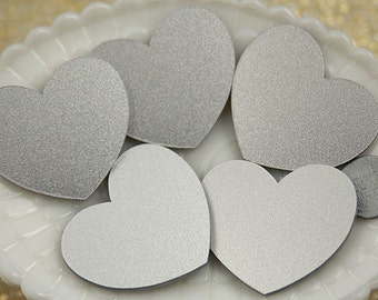 Heart Cabochons - 45mm Silver Glitter Heart Acrylic or Resin Cabochons - 4 pc set