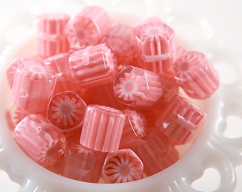 Chunky Resin Beads - 15mm Pink Floral Hexagon Resin Beads - 12 pc set