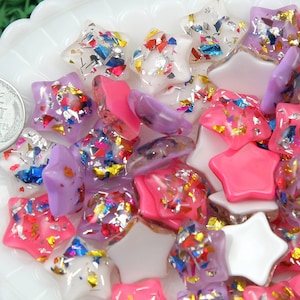 17mm Party Fun Confetti Stars Resin Cabochons - 15 pc set