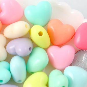 Pastel Heart Beads - 17mm Large Chunky 3D Convex Heart Beautiful Bright Pastel Puffy Hearts Acrylic or Resin Beads - 40 pcs set