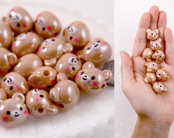 Cute Bear Beads - 20mm AB Brown Bear Resin or Acrylic Beads - 8 pc set