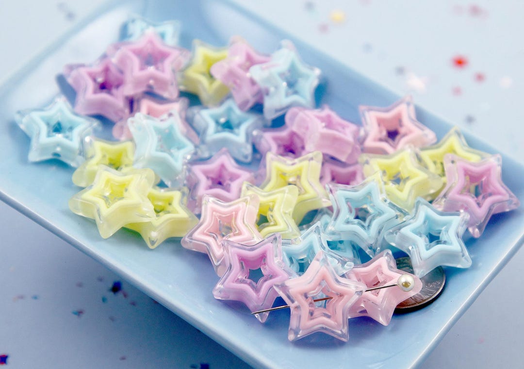 Star Beads - 22mm Pastel Outline Star Double Stars Acrylic or Resin ...