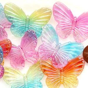 Butterfly Charms - 30mm Big AB Iridescent Butterfly Resin or Acrylic Plastic Charms or Pendants - 8 pc set