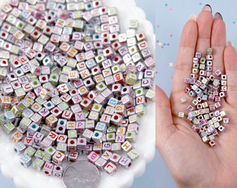 5mm Super Tiny Metallic Enamel Cube Shaped Alphabet Acrylic or Resin Beads - 500 pc set