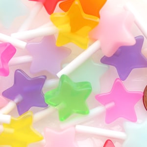 Star Lollipops - 20mm Little Star Shaped Fake Lollipop Flat Back Resin Cabochons - 10 pc set