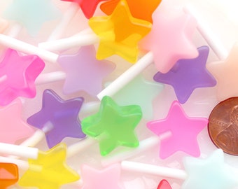 Star Lollipops - 20mm Little Star Shaped Fake Lollipop Flat Back Resin Cabochons - 10 pc set