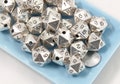 Faux D20 Beads - 10 pieces - 20mm Polyhedral Dice Beads D12 D16 DND Beads - Electroplated Silver - Drilled with Holes