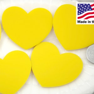 Heart Cabochons (4 pcs) 45mm Solid Yellow Acrylic Heart Flat Back