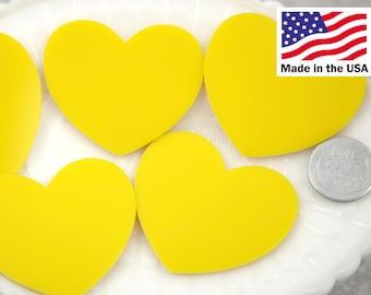 Heart Cabochons - 45mm Yellow Solid Color Heart Acrylic or Resin Cabochons - 4 pc set