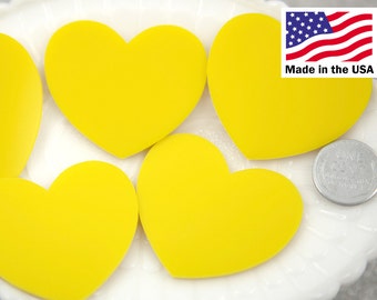 Heart Cabochons (4 pcs) 45mm Solid Yellow Acrylic Heart Flat Back