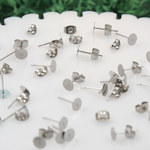 Stainless Steel Stud Earring Posts: 12mm Blanks with 6mm Pads - 15 Pairs
