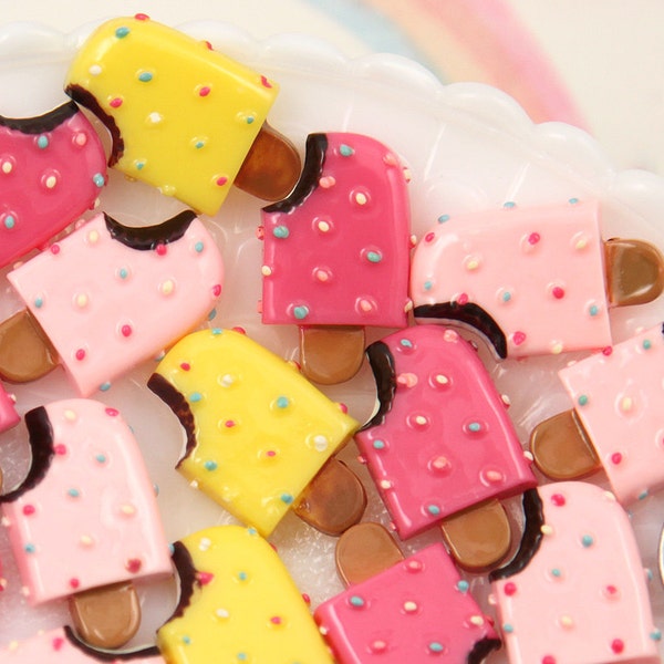 26mm Popsicle with Colorful Sprinkles Fake Chocolate Ice Cream Bar Flatback Resin Cabochons - Pink, Yellow, Deep Pink - 6 pcs set