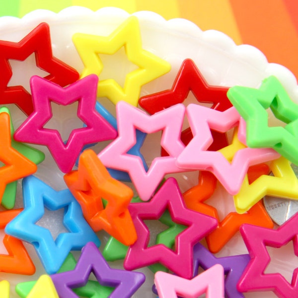 Colorful Star Beads - 27mm Big Outline Star Chunky Acrylic or Resin Beads - 25 pcs set