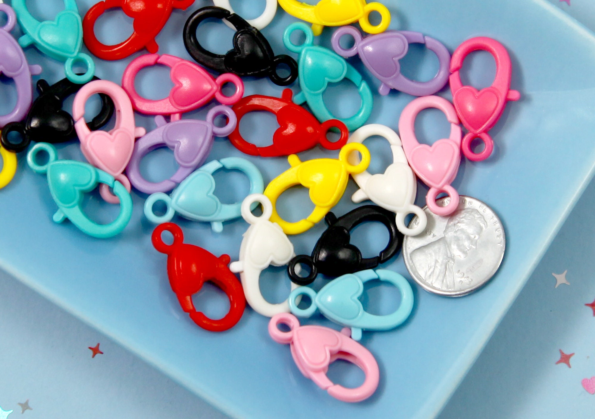 Small Plastic Lobster Clasp 18 Pcs 23mm Colorful Plastic Clasp With Heart  or Keychain Clip 