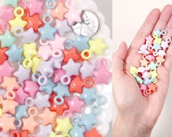 Pastel Star Charms - 18mm Tiny Pastel Star Charms with Faces Plastic or Acrylic Charms or Pendants - 70 pc set