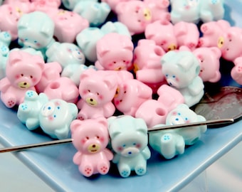 80's Style Bear Beads - 10 pieces - Pastel Candy Bears Cute Acrylic or Resin Bead