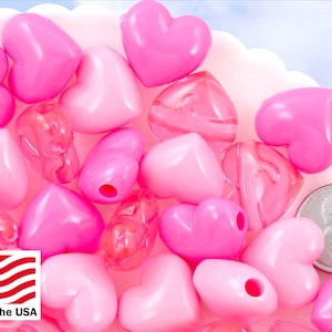 Plastic Heart Beads - 17mm Classic Puffy Heart Acrylic or Resin Beads - 24 pcs set