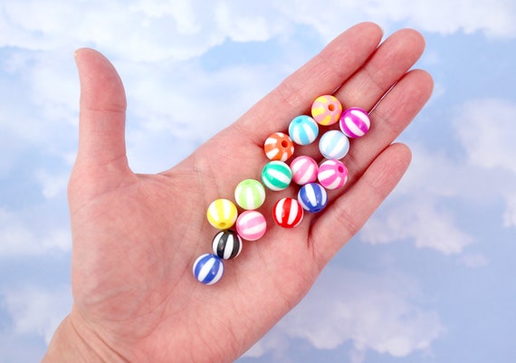 Rainbow Beads - 16mm Colorful Striped Resin Beads, multi color - 18 pc set
