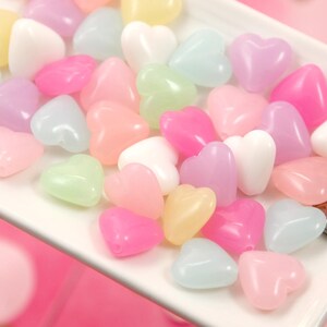 Pastel Jelly Heart Beads: 45 pc Faux Candy Beads (17mm)