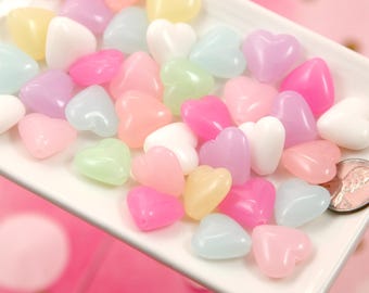 Pastel Jelly Heart Beads: 45 pc Faux Candy Beads (17mm)