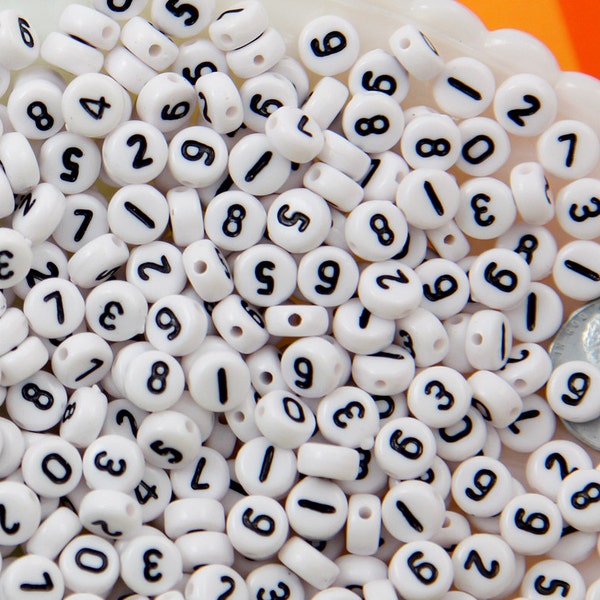 Number Beads - 7mm Little Round White Number Acrylic or Resin Beads - 400 pc set