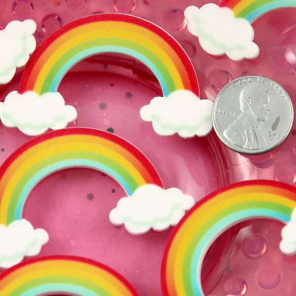 Rainbow Resin Cabochon - 55mm Cute Rainbow Shape Flat Planar Acrylic or Resin Flatback Cabochons - 6 pc set