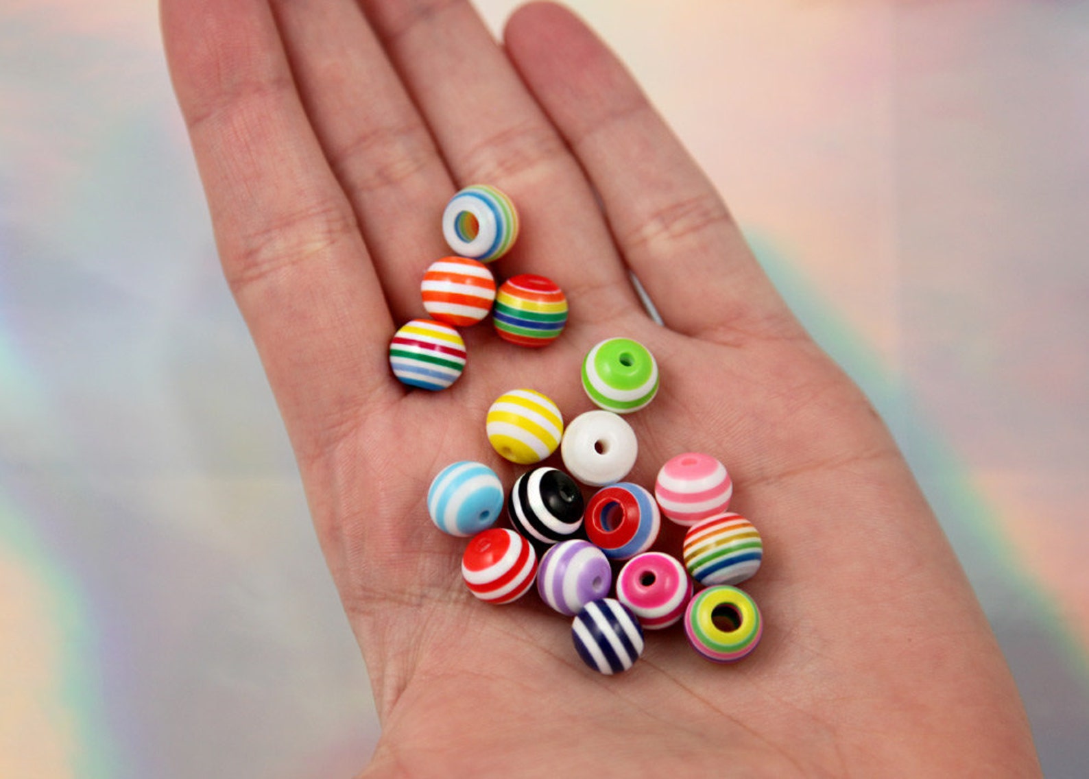 Resin Beads 10mm Striped Resin Beads Mixed Color Small Etsy