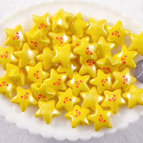 Cute Star Beads - 20mm AB Happy Star with Face Resin or Acrylic Beads - 10 pc set