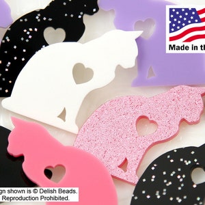 Cat Cabochon - 45mm Love Cat Silhouette Profile Kitty with Heart Mixed Colors Acrylic or Resin Cabochons - 8 pc set