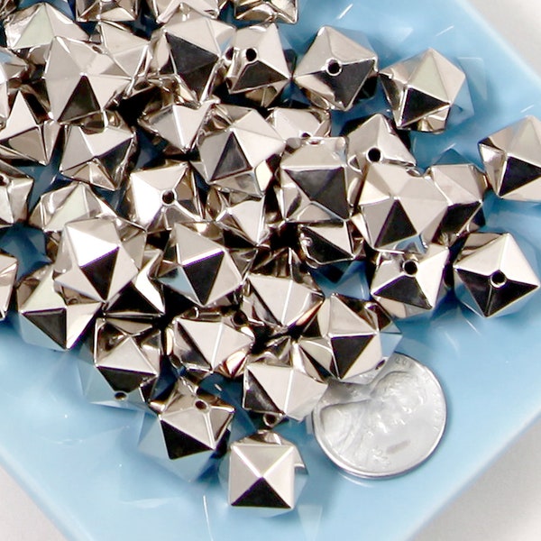 Spike Cube Beads - 25 pc set - 17mm Spiky Stud Cube Bead - Electroplated Silver - Drilled with Holes to Easily make Jewelry