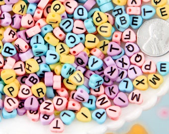 Letter Beads - 7mm Little Pastel Heart Shaped Alphabet Acrylic or Resin Beads - 300 pc set