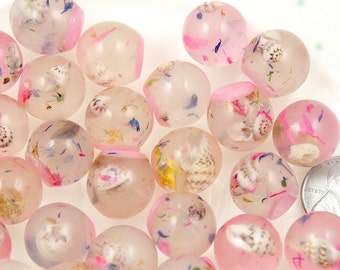 Resin Cabochons - 17mm Pink Fantasy World Sea Shell Mini Globe Flatback Resin Cabochons - 8 pc set