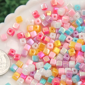 4mm Super Tiny Iridescent Pastel AB Mix Square Cube Acrylic or Resin Beads - 200 pc set